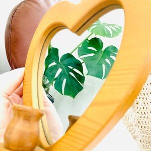 Vintage Wood Heart Mirror w/Candle Holder